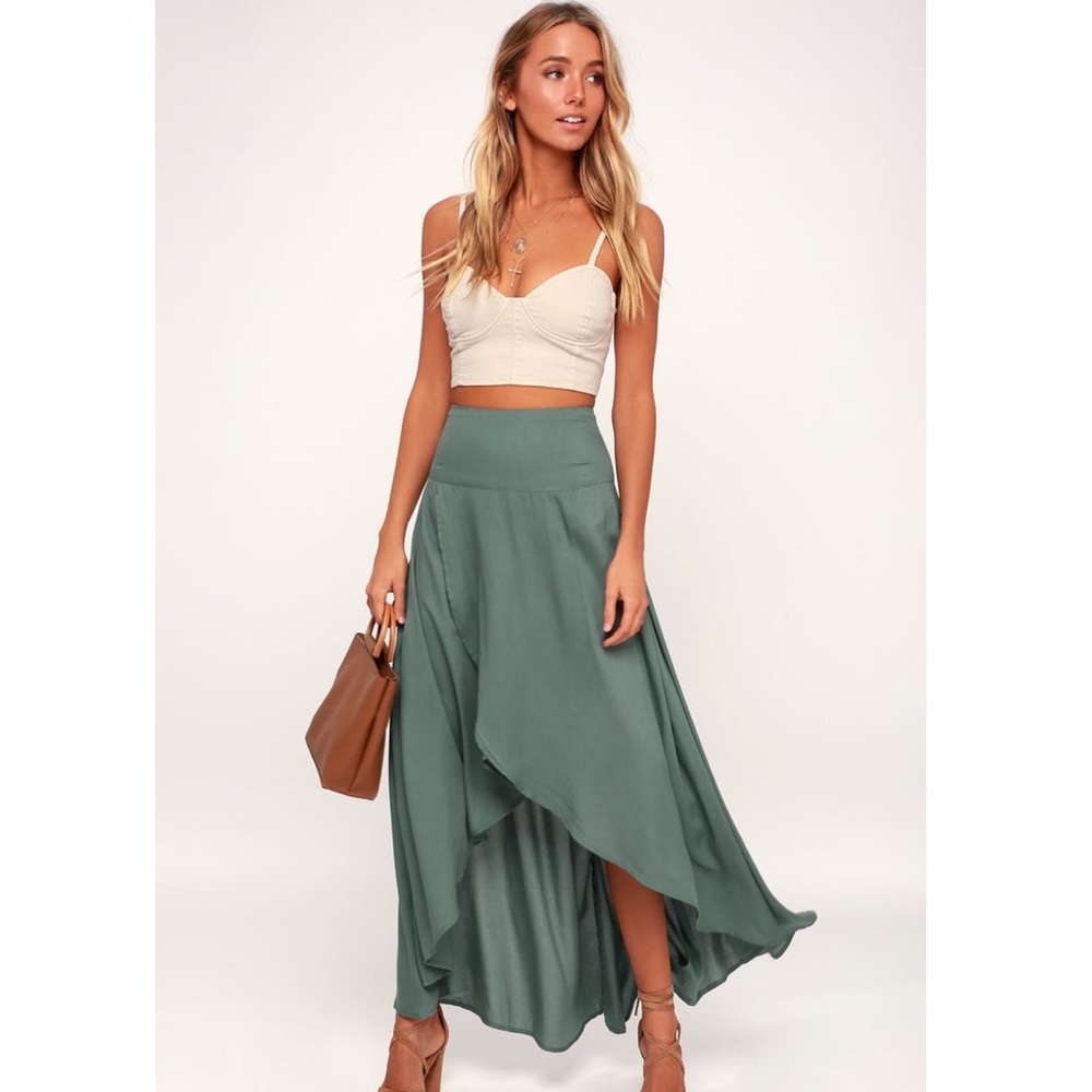 Ambrosia Dark Sage Green High-Low Maxi Skirt